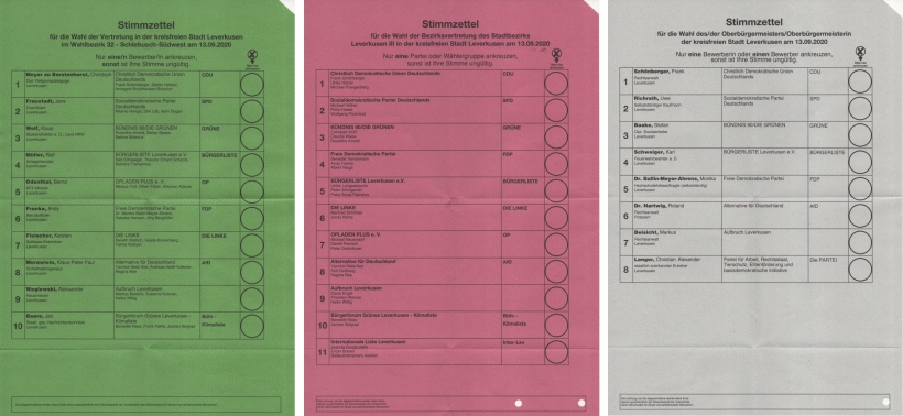 Stimmzettel Kommunalwahl 2020 (NRW)