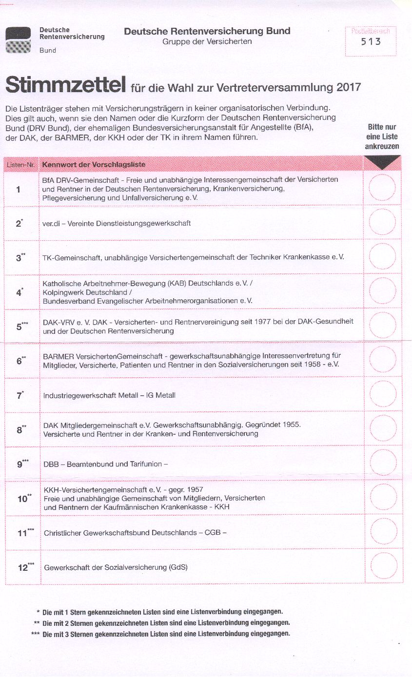 Stimmzettel Sozialwahl DRV Bund